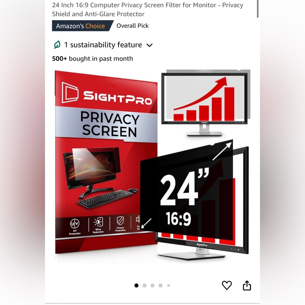 24” Computer Privacy Screen Filter for Monitor - Anti-Glare Protector